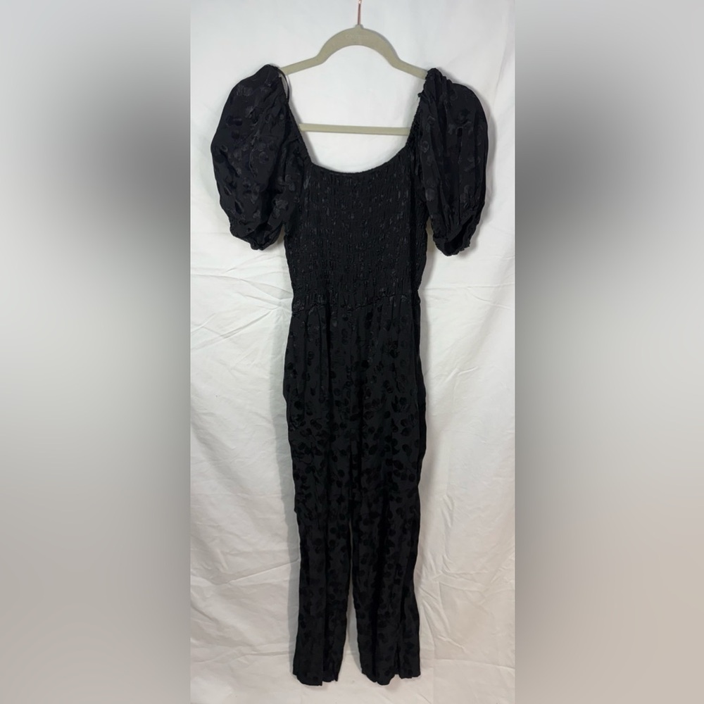 & Other Stories Smocked Puff Sleeve Wide Leg Jumpsuit Black US 8 - Picture 3 of 8